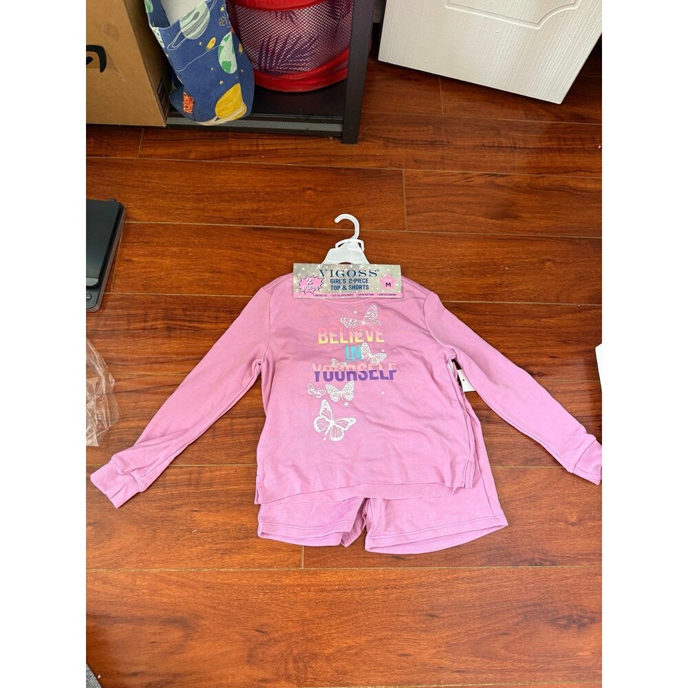 VIGOSS Girls Butterfly Graphic Long Sleeve Top & Shorts Set S